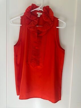 J. Crew Red-Orange Sleeveless Ruffled Collar Camisole
